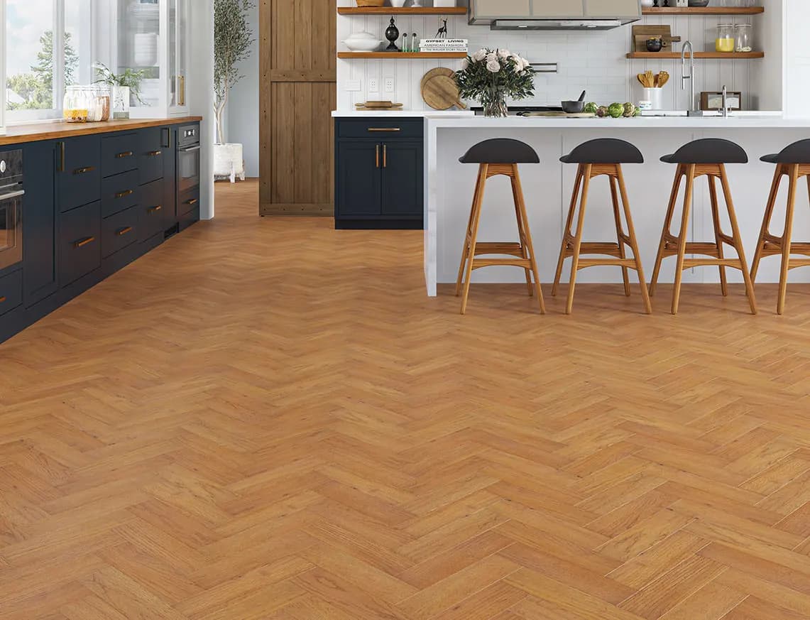 Burnham Engineered Herringbone Oak laid in a room