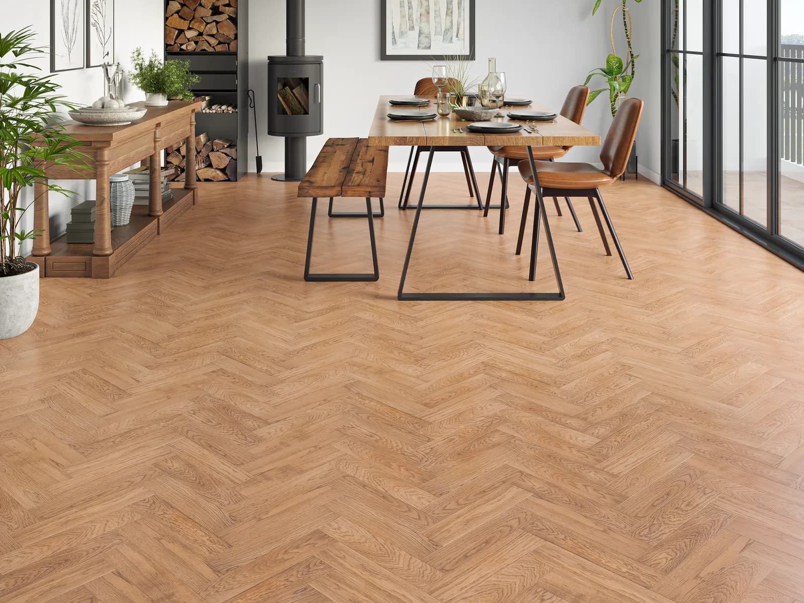 Dean Engineered Herringbone Oak laid in a room