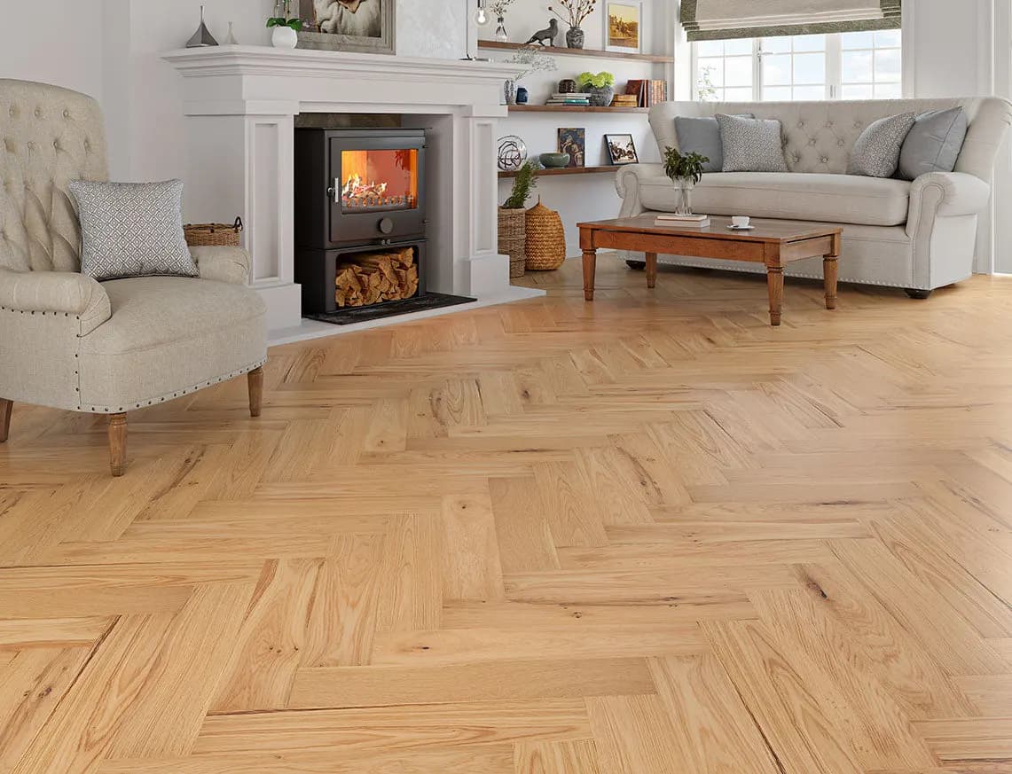 Epping Engineered Herringbone Oak laid in a room
