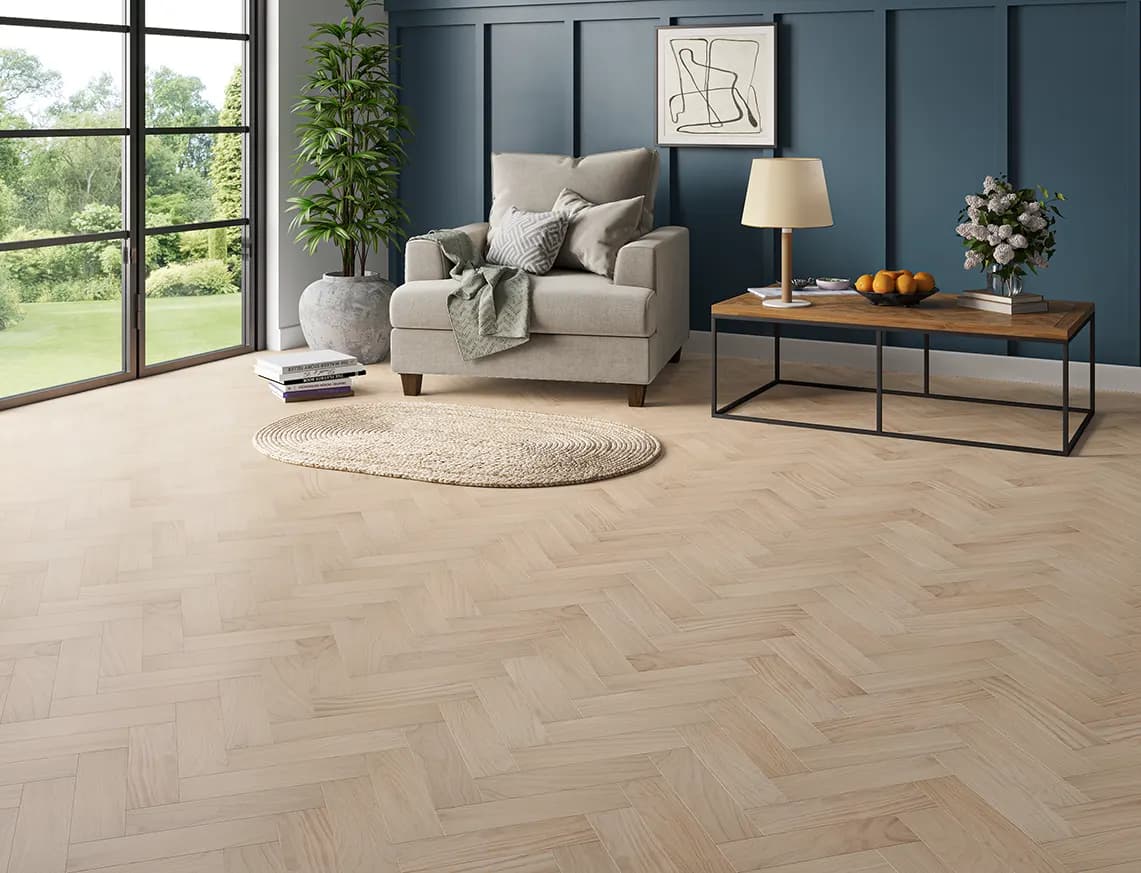 Friston Engineered Herringbone Oak laid in a room