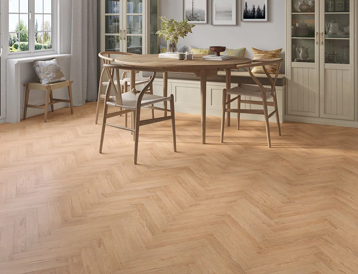 Hamilton 2mm Amber Grain Oak Herringbone LVT laid in a room