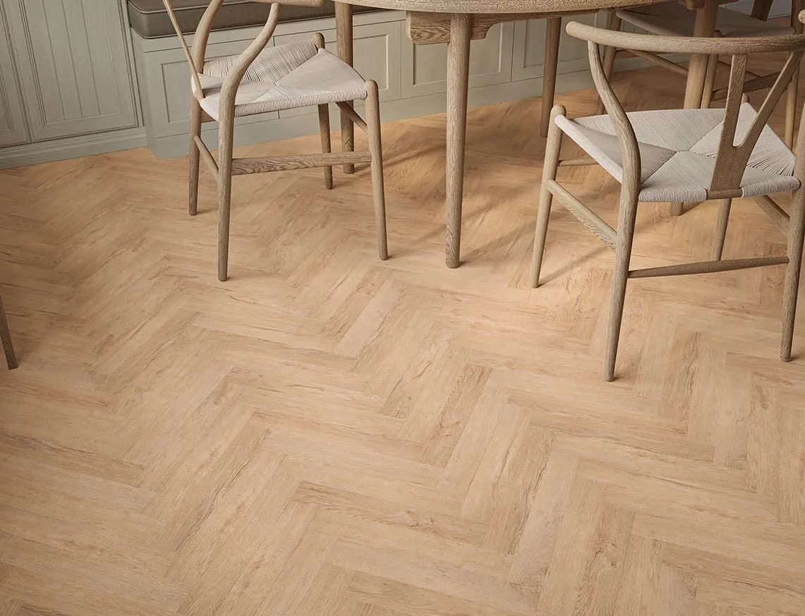 Hamilton 2mm Amber Grain Oak Herringbone LVT in a room