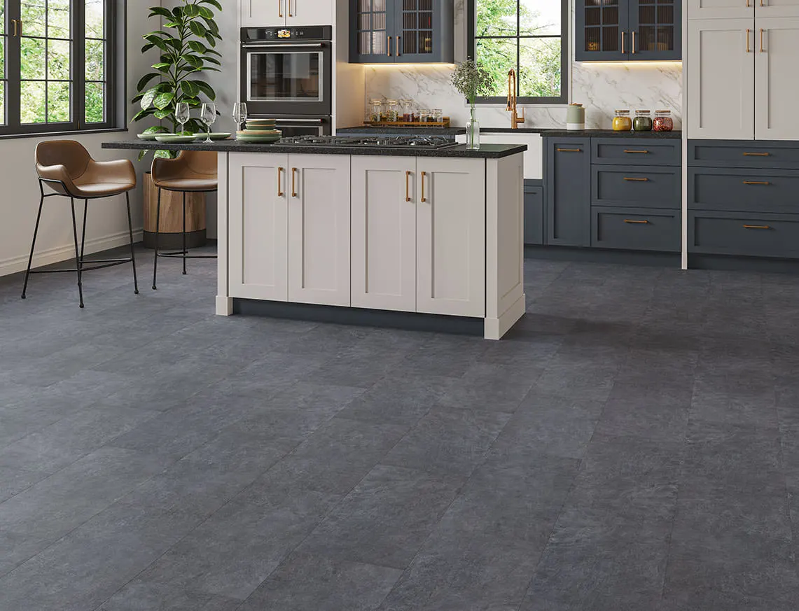 Hamilton 2mm Charcoal Marble Tile LVT laid in a room