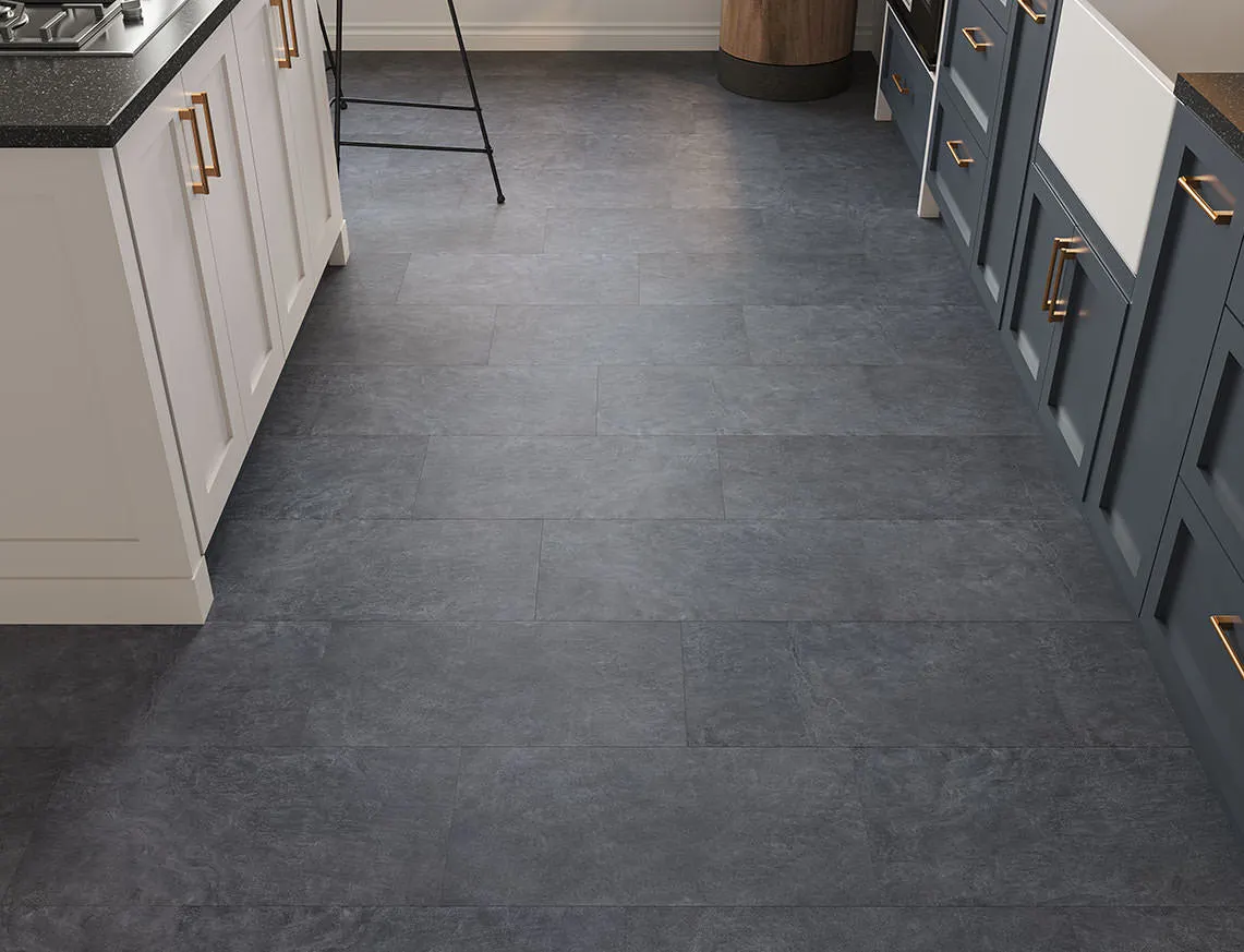 Hamilton 2mm Charcoal Marble Tile LVT in a room