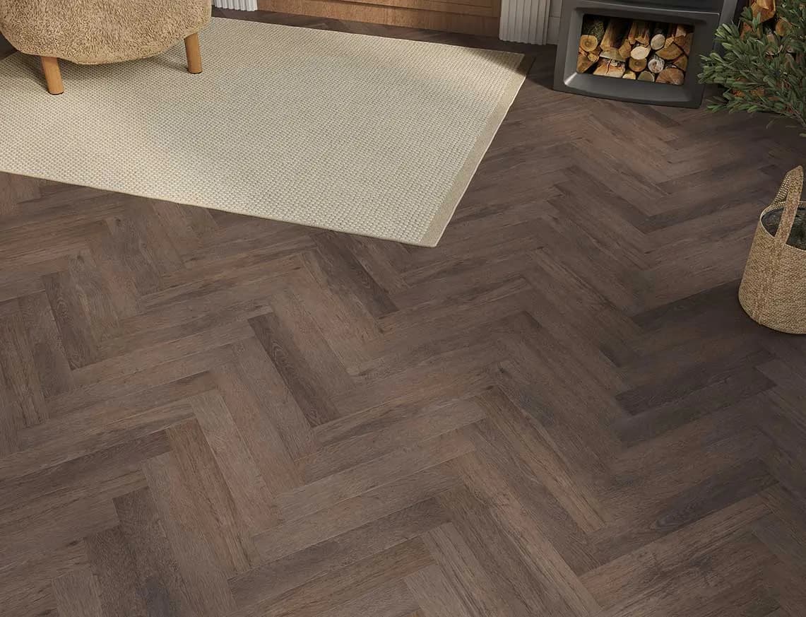 Hamilton 2mm Havana Walnut Oak Herringbone LVT in a room
