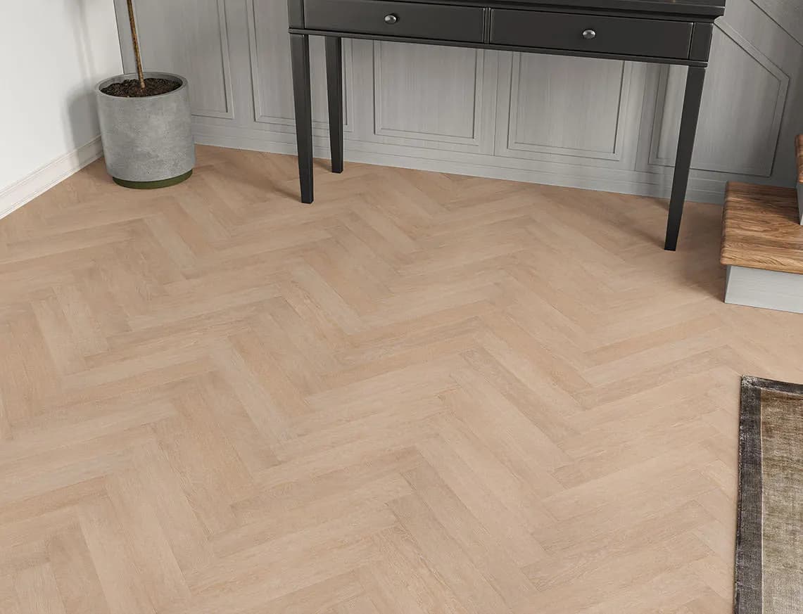 Hamilton 2mm Honey Drift Oak Herringbone LVT in a room