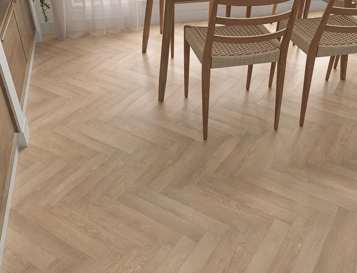 Hamilton 2mm Sanded Chestnut Oak Herringbone LVT in a room