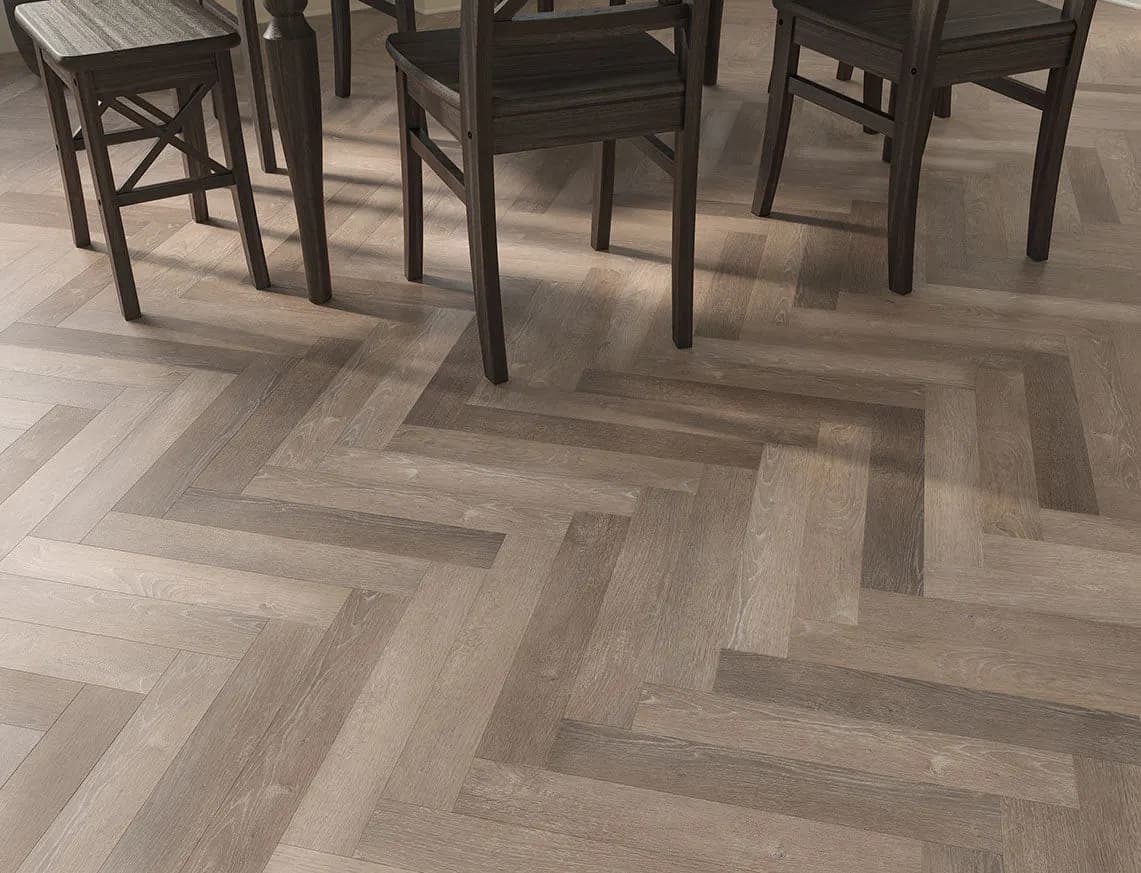 Hamilton 2mm Soft Truffle Oak Herringbone LVT in a room