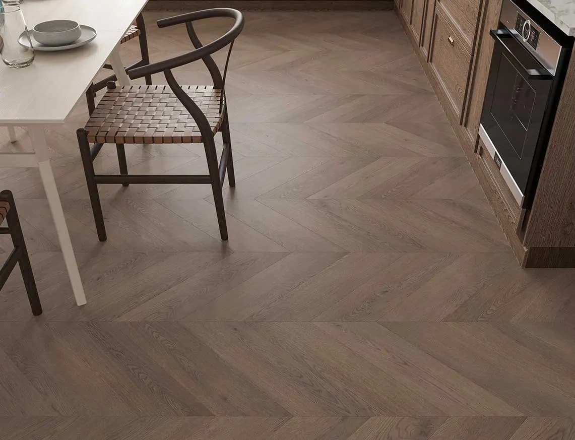 Hamilton Max 3mm Aged Bourbon Chevron LVT in a room
