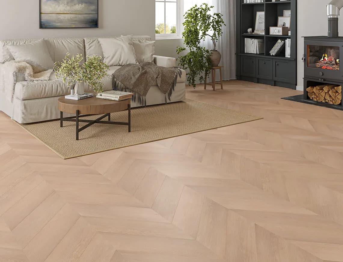 Hamilton Max 3mm Pale Hazel Chevron LVT laid in a room