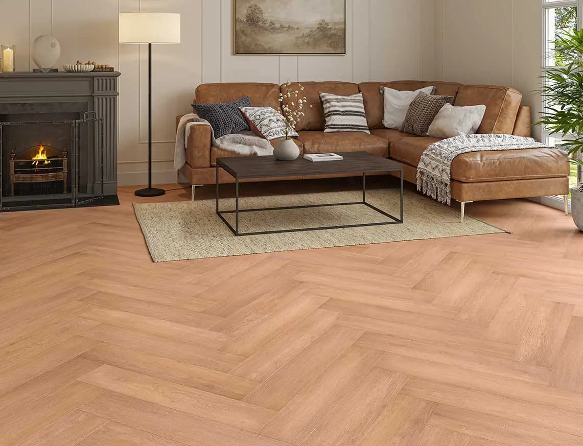 Hamilton Max 3mm Warm Hearth Herringbone LVT laid in a room