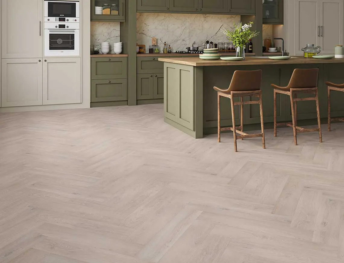 Hamilton Max 3mm Woodland Echo Herringbone LVT laid in a room