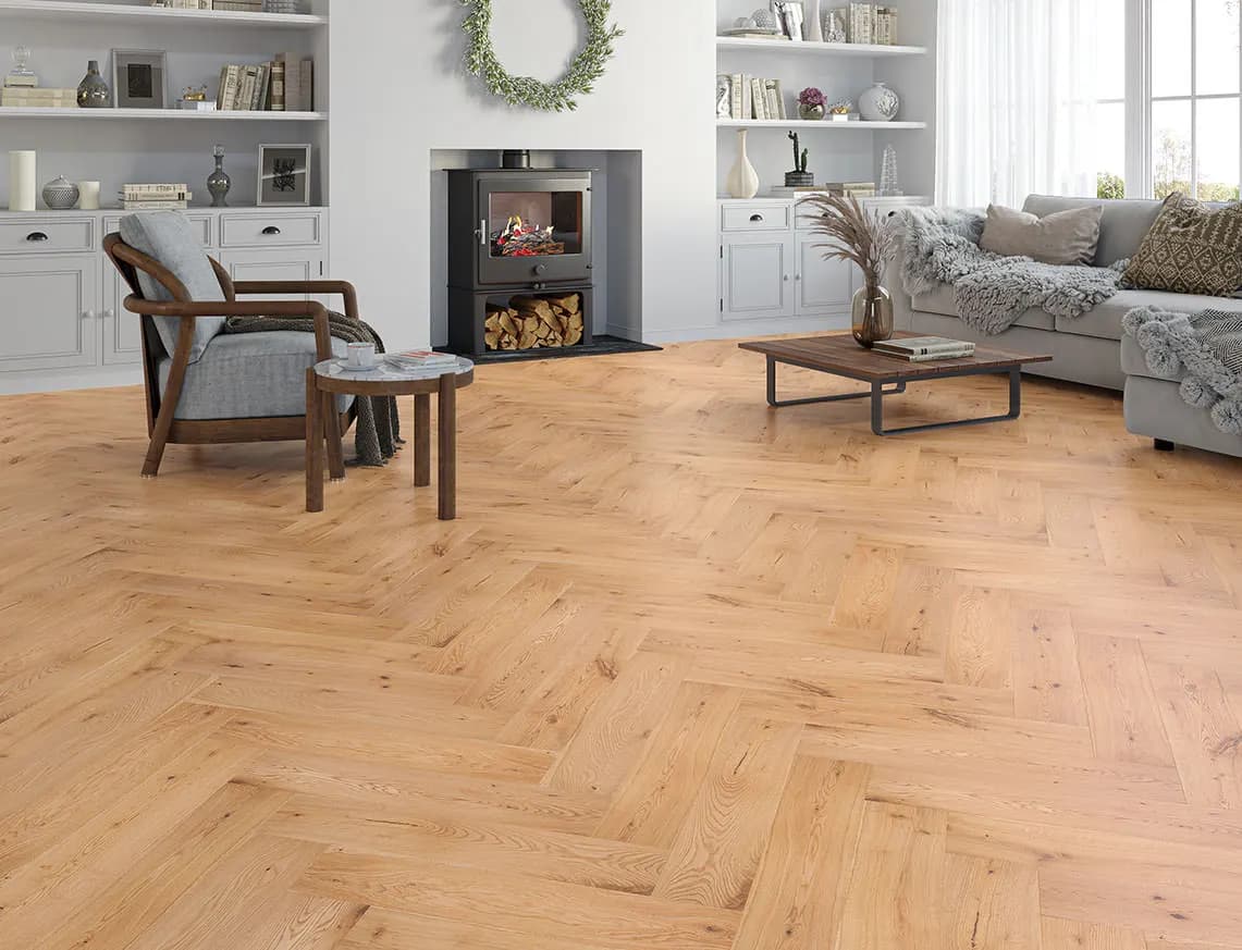 Hatfield Engineered Herringbone Oak laid in a room