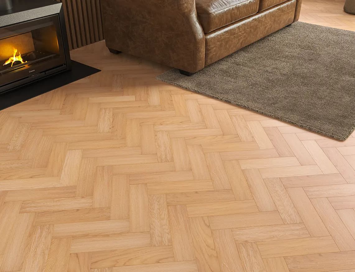 Heysham Engineered Herringbone Oak in a room