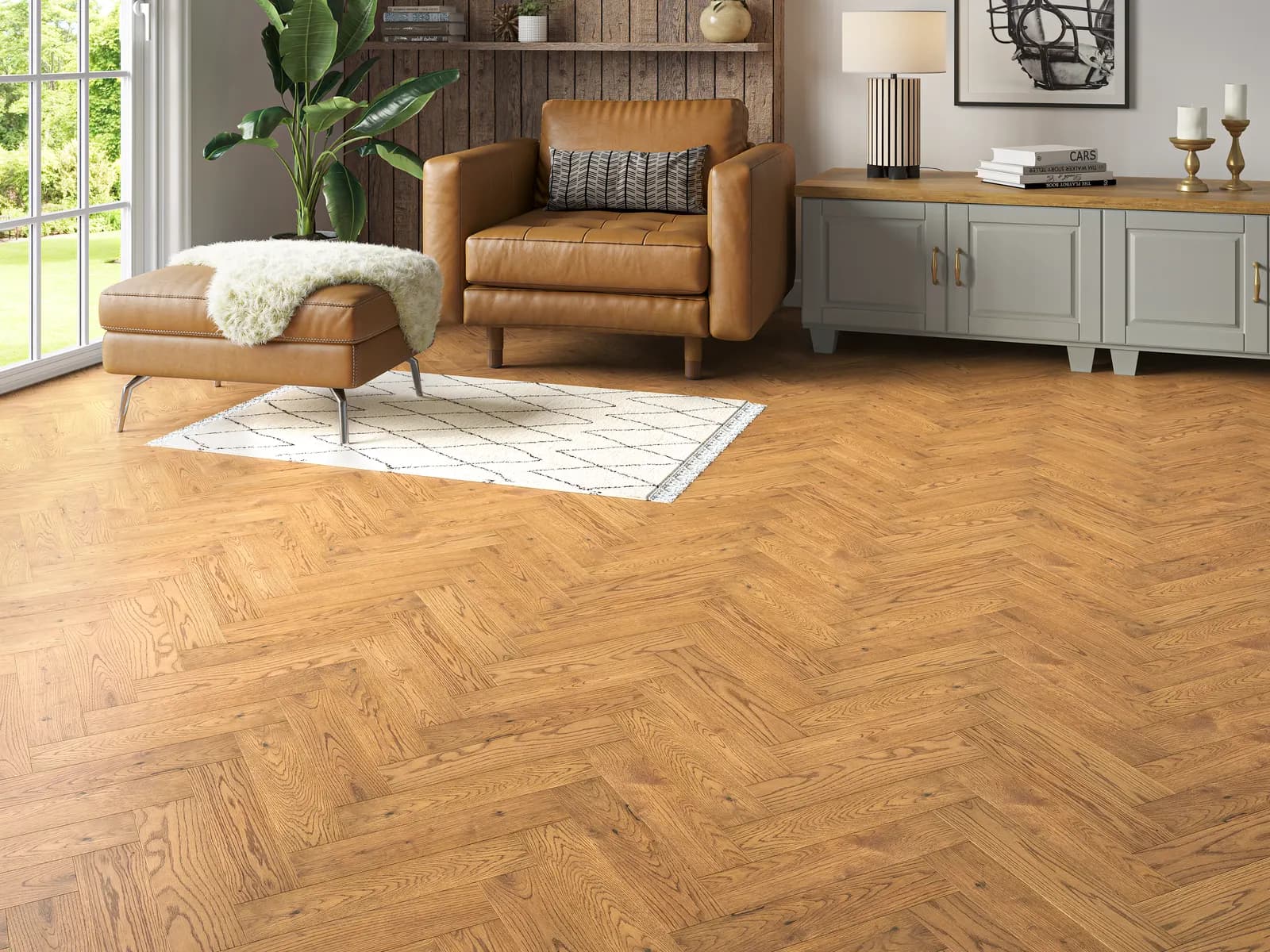 Moors Engineered Herringbone Oak laid in a room