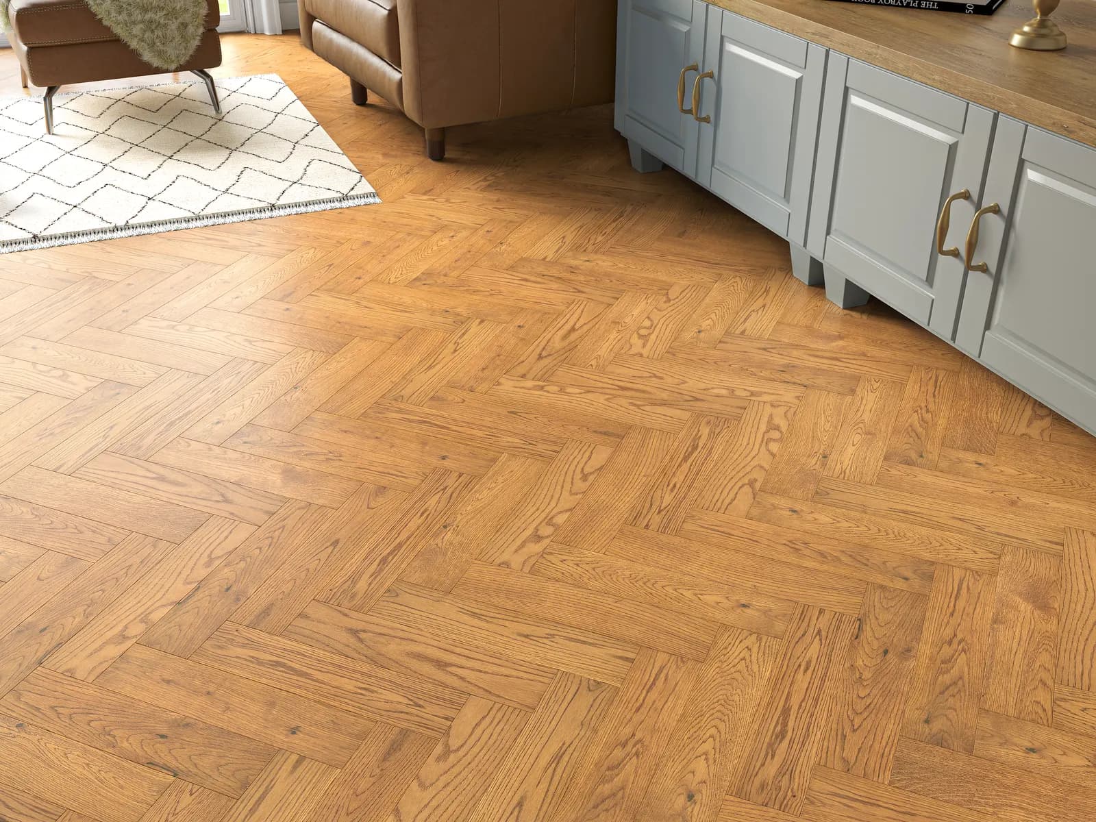 Moors Engineered Herringbone Oak in a room