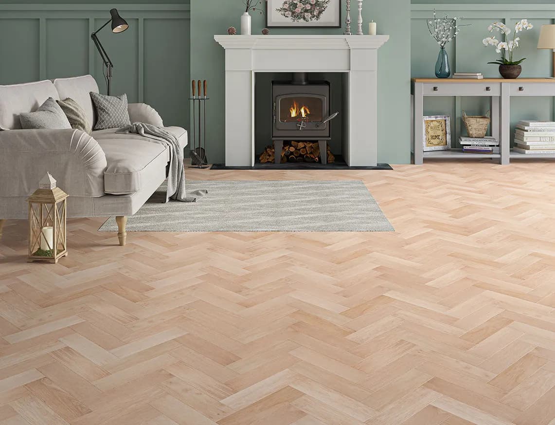 New Engineered Herringbone Oak laid in a room