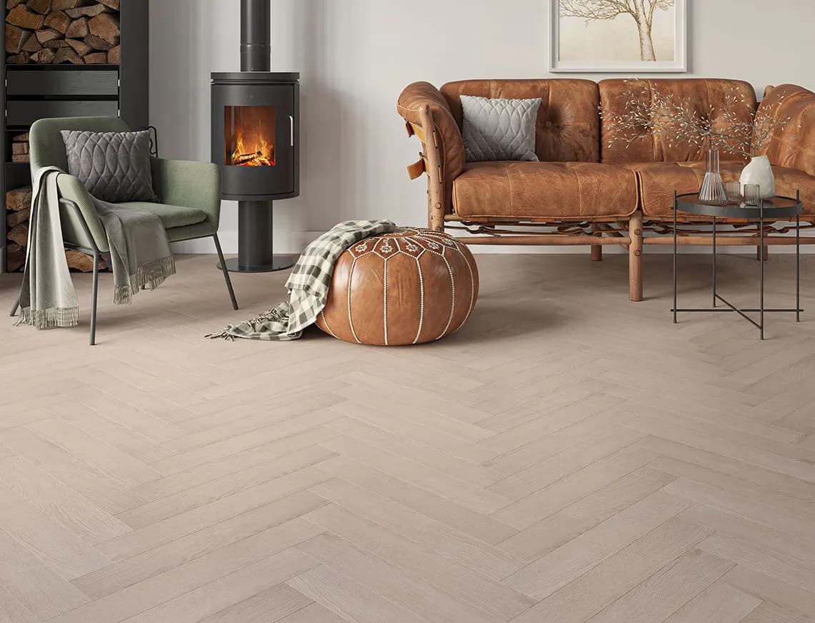 Oakleigh Deluxe 12mm Herringbone Helmsely Laminate laid in a room
