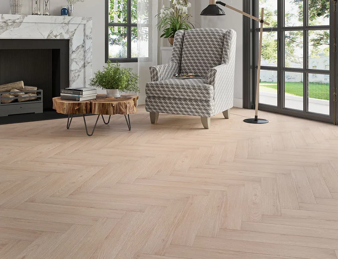 Oakleigh 8mm Herringbone Cliveden Laminate laid in a room