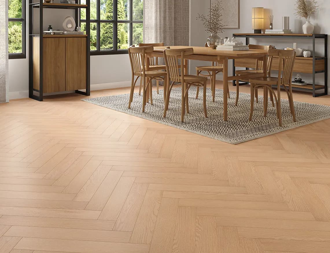 Oakleigh Deluxe 12mm Herringbone Ripley Laminate laid in a room