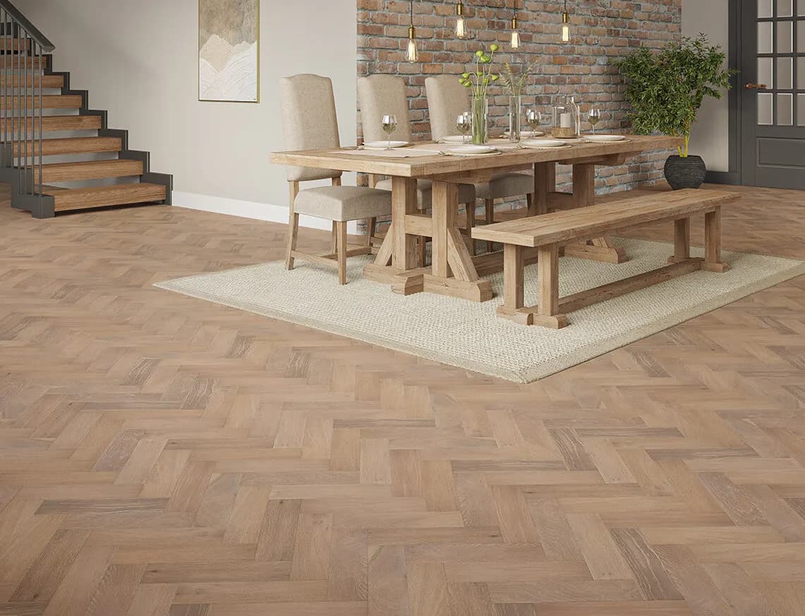 Regent Engineered Herringbone Oak laid in a room