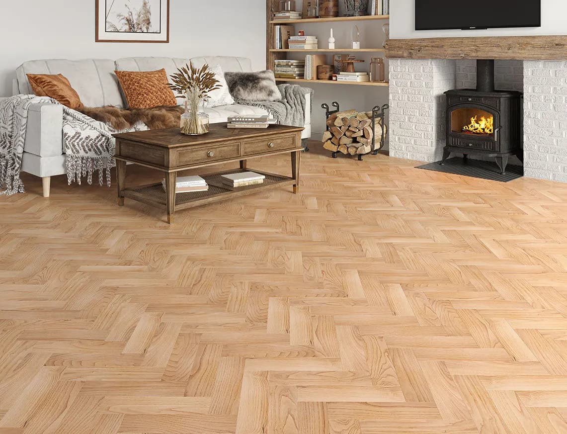 Swinley Engineered Herringbone Oak laid in a room