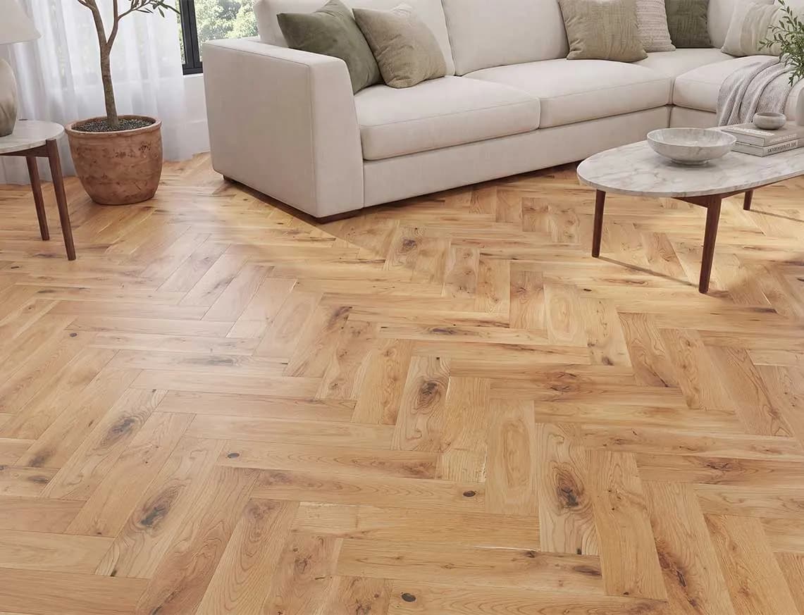Tavistock Solid Herringbone Oak in a room