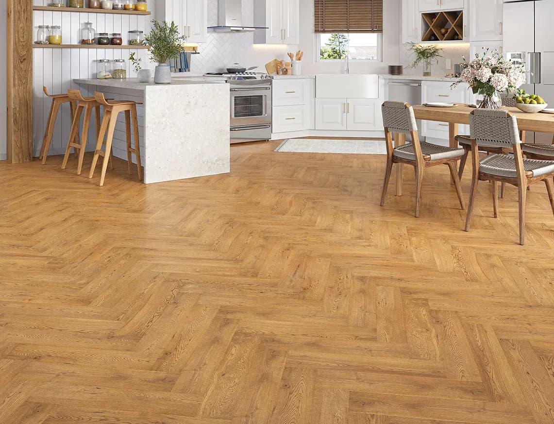 Thetford Engineered Herringbone Oak laid in a room