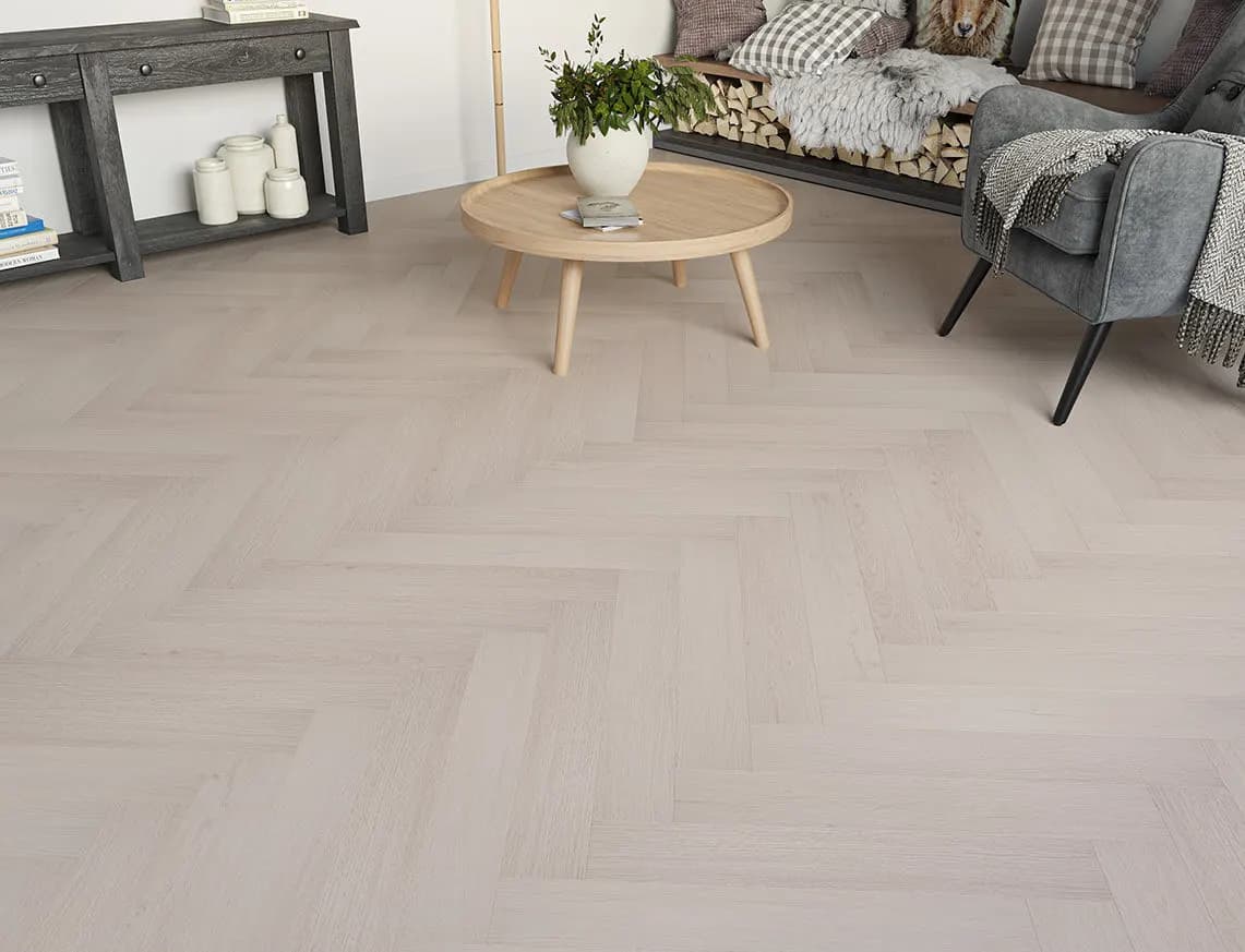 Oakleigh 8mm Herringbone Malham Laminate laid in a room