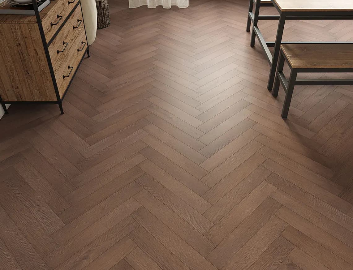 Oakleigh 8mm Herringbone Romsey Laminate in a room