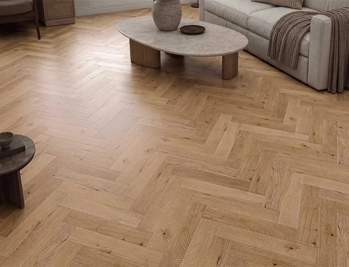 Woburn Solid Herringbone Oak in a room